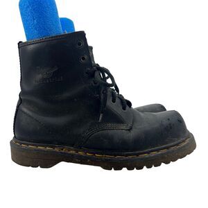 Vintage Dr Martens Work Boots Mens 9 Black Steel Toe Industrial Made in England